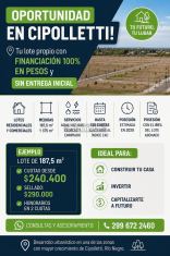 Cipolletti Nuevo loteo En cipolletti 100% financiado- calle illia 1500