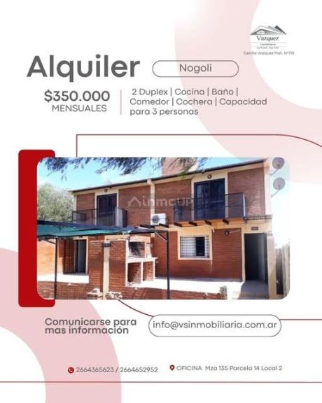 Duplex en Alquiler en Nogoli, San Luis