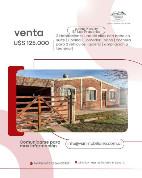 Casa en Venta en Juana Koslay, San Luis