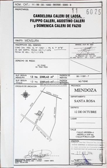 Terreno en Venta en Santa Rosa, Mendoza